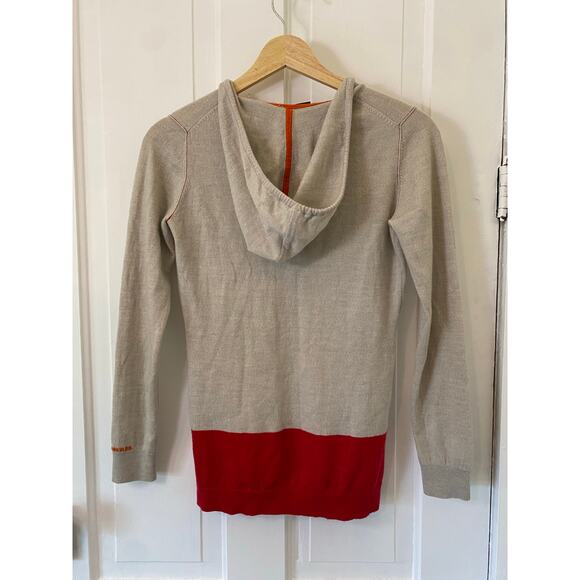 KJUS Women’s Louise Hoodie 100% merino Wool 36 small womens red & tan pullover - Picture 2 of 5